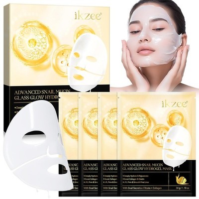 Snail Mucin Sheet Mask with Snail Mucin Serum, Hydrogel Collagen 4PCS