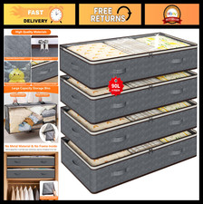 90L Under Bed Storage Bins - 4-Pack Closet Organizer Containers, Grey, Space Sav