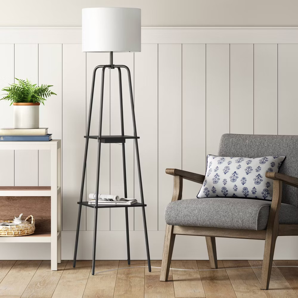 20 Etagere Power Source Shelf Floor Lamp Black MetalWood - Threshold USB 10890₽