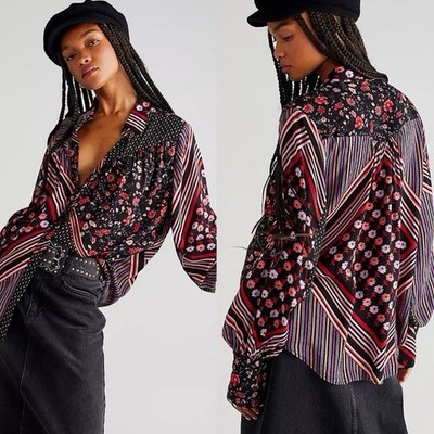 NWT Free People Hazel Printed Button Down Blouse Size Small Women s 
