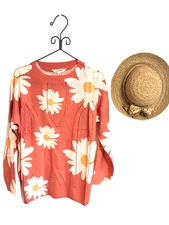 Davi and Dani Floral Daisy Flower Sweater Pink White Yellow Oversized M L XL NWT