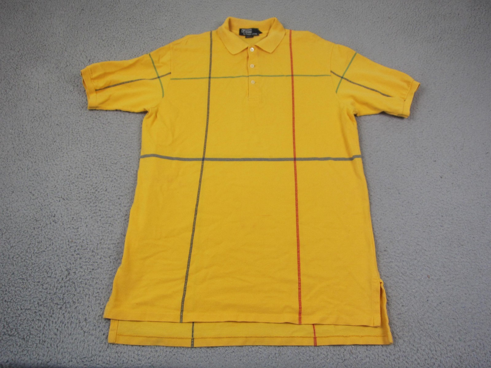 Vintage Ralph Lauren Polo Shirt Mens Large Yellow Striped Made in USA Check 90s