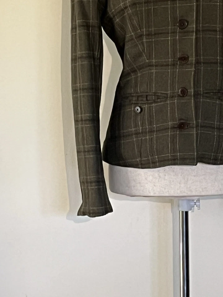 Chaqueta Blazer Banana Republic Mezcla Lana/Cachemira Cuadros Cuello Piel Sintética Talla 4 Foto 4 de 4