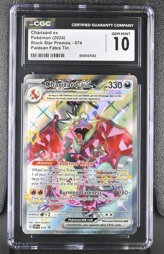 CHARIZARD EX CGC 10 Gem 2024 POKEMON SVP En #074 PALDEAN FATES TIN Black Star