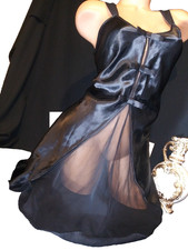 vtg Satin Shiny Tux Lux Nightgown Gown Sheer Chiffon Flutter Babydoll Nightie