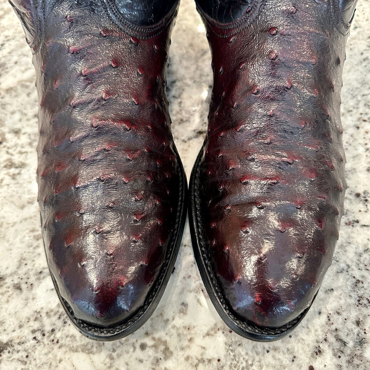 LUCCHESE Black Cherry Ostrich Boots 9 EE Mens Cowboy Western 