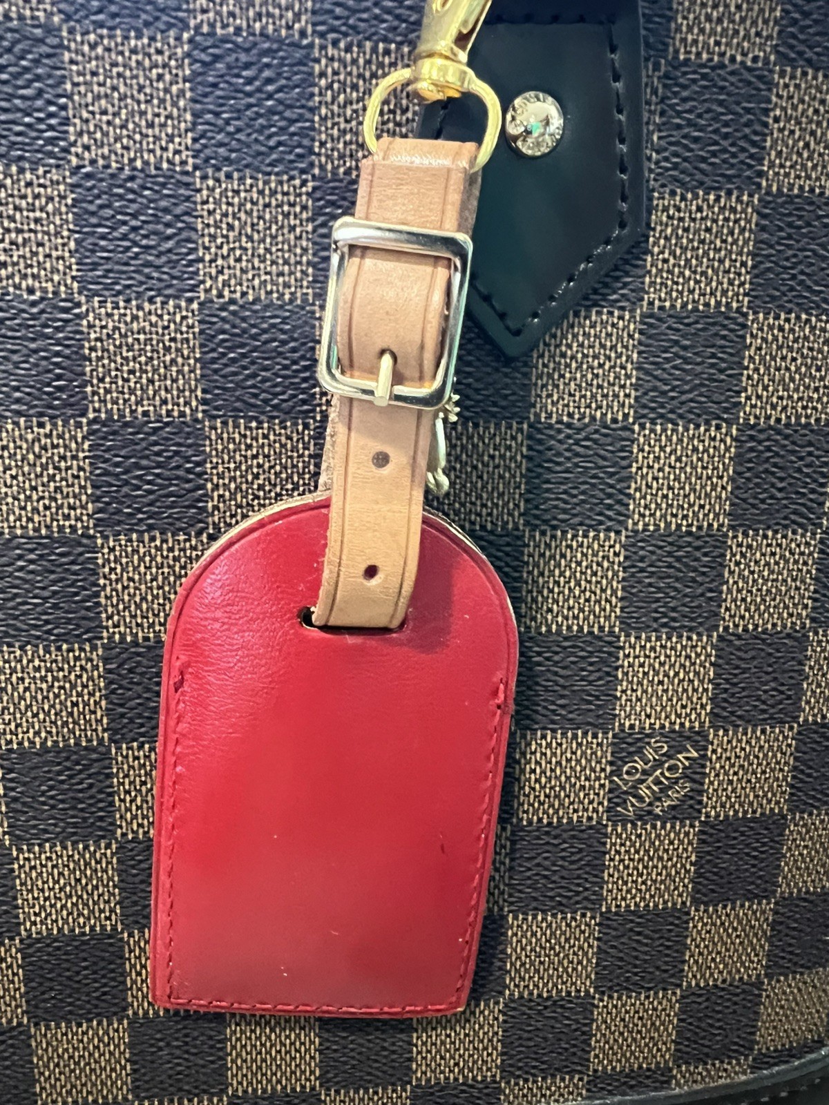 Preloved LOUIS VUITTON Vachetta purse Luggage Tag  Hand Painted Charm red thumbnail 3