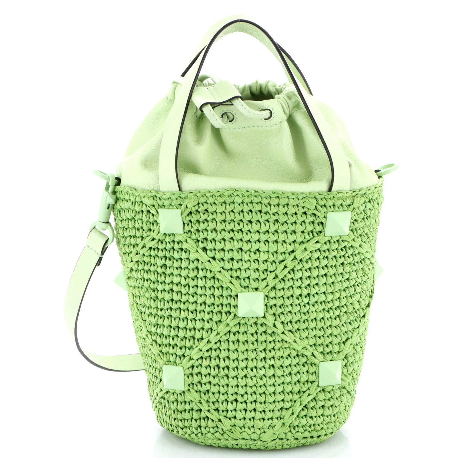 Valentino Garavani Roman Stud Bucket Bag Raffia and Leather