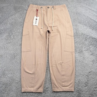 ZARA SRPLS Pants Mens 32x25 Salmon Pink Cargo Relaxed Tapered Drawstring Casual