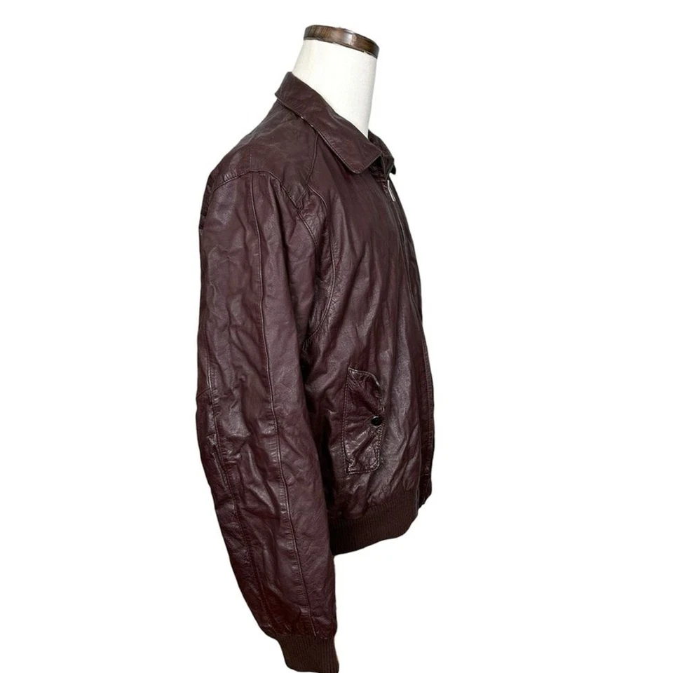 Saddlery Vintage Leather Classic Brown Bomber Jacket Men's 46 - Image 3 of 4