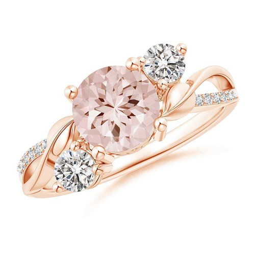 925 Silver Round Morganite Gemstone Prong Three-stone Wedding Ring Jewelry