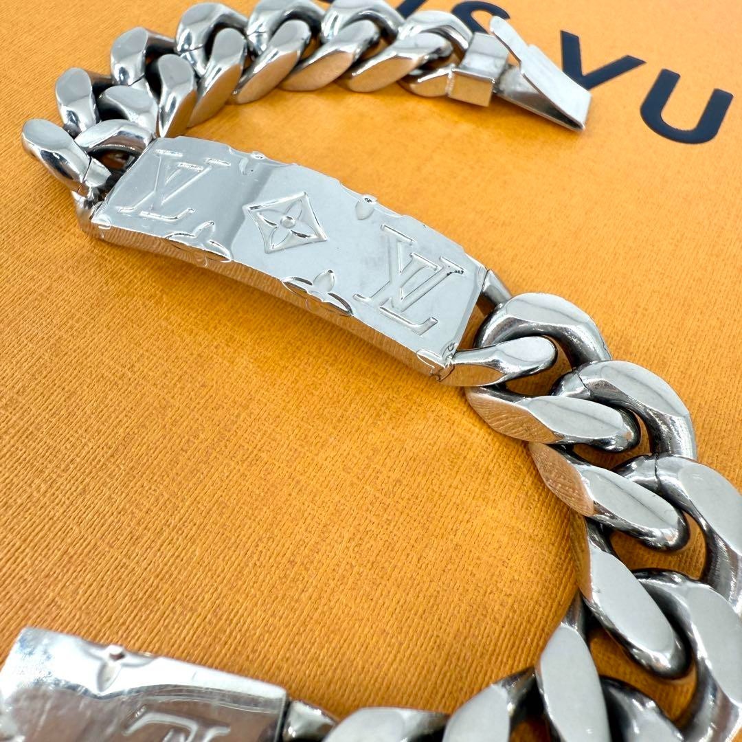 Authentic Louis Vuitton M62486 Silver 21cm Monogram Chain Bracelet