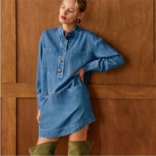 Sezane Salome Denim Mini Long Sleeve Dress Blue size FR46 US14