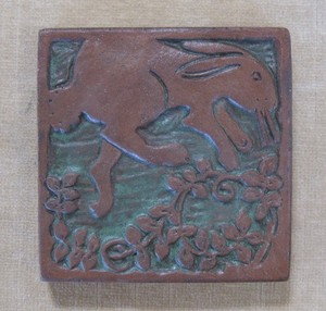 Arts & Crafts, Batchelder Ceramic Tile - Leaping Rabbit, 4" x 4", signed