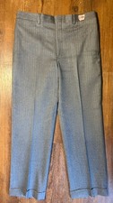 Vintage Men's 34x30 Grey Wool Herringbone Trousers Flat Front Cuffed Suspen Btns