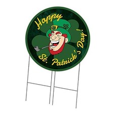 Corrugated Plastic Sign with Stakes 36" Circular - Happy St Patrick Day 2 