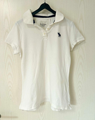 Abercrombie Fitch Damen Polo Shirt Vintage Y2K Elch Logo Weiß L passt wie S M
