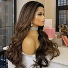 Long Wavy Glueless Lace Front Wigs Heat Resistant Hair Ombre Brown — photo 3