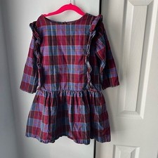 Tea Collection Fancy Family Plaid Girl’s Long Sleeve Ruffle Hem Dress - 8
