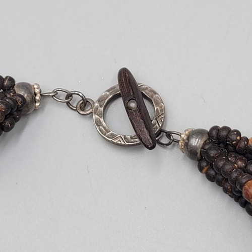 Silpada Sterling Silver 6 Strand Palm Wood Beaded Toggle Necklace 16” N1349 - Picture 6 of 7
