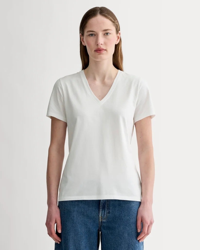 Everlane Slim V-Neck Tee in Essential Cotton White Medium New Tshirt