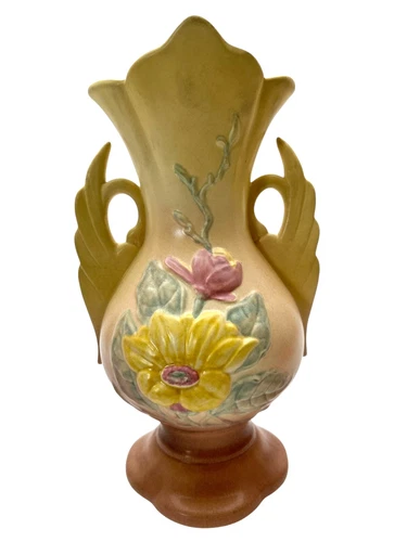 Vintage 17 - 12" Hull Art Pottery Magnolia Double Handled Flower Vase