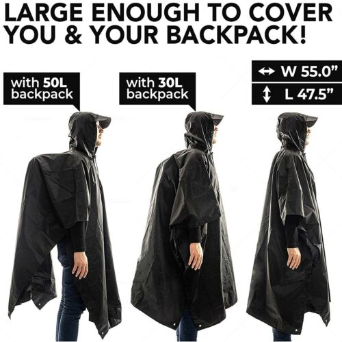 Foxelli Hooded Rain Poncho Reusable & Durable Raincoat for Adults Unisex. H10 - Picture 2 of 9