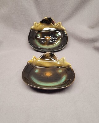 VTG Halloween Black Cats Serving Plates Tii Collections Hand Crafted set Of 2