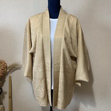 Up Cycled - Remake - Japanese Kimono Jacket "Haori"- Light Brown, Light Gold