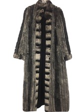 Long Black Chinchilla Mink Fur Reversible Raincoat Size M