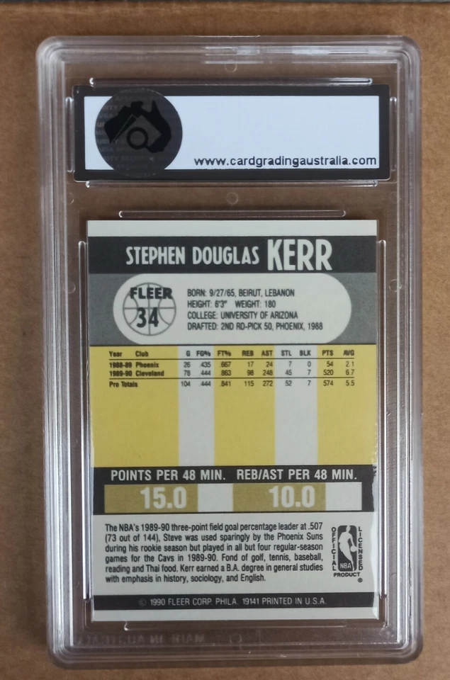 Tarjeta de Steve Kerr Fleer 1990/91 - NBA #34 CGA 9,5 GEMA/COMO NUEVA no PSA Foto 2 de 2
