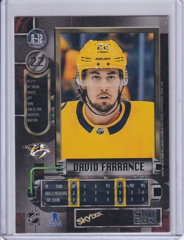 David Farrance, Nashville Predators 2021-22 Metal Universe Retro #R-12 - Image 2 of 2