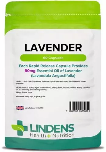 Lindens Lavender Essential Oil 80mg 60 Capsules Sleep & Relaxation - Picture 2 of 4