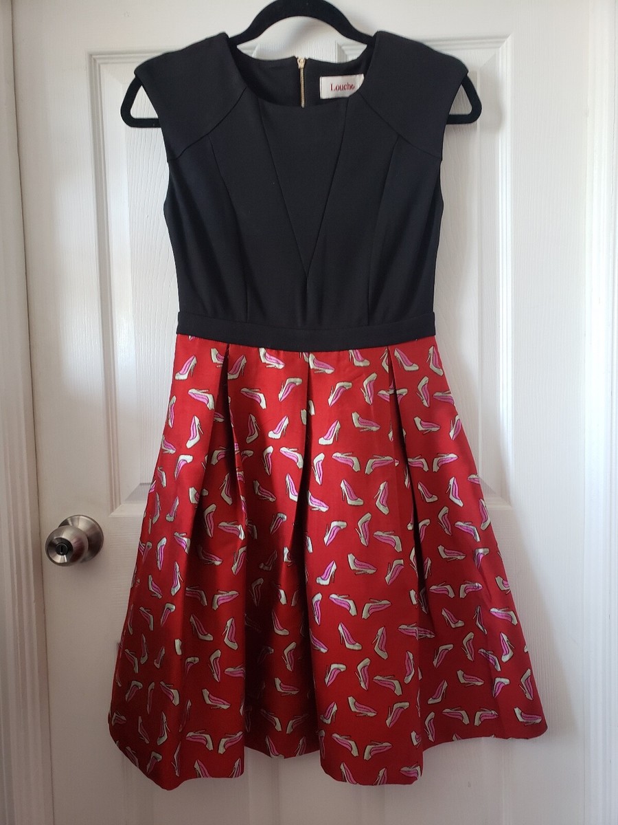 black cocktail dress red shoes BNWT Modcloth Pinch of Pizzazz Shoe Print Brocade w/Pockets US 4 Style:AP1D106566 a straight neckline Little Black Dress, Timeless Color shoes Size:9W