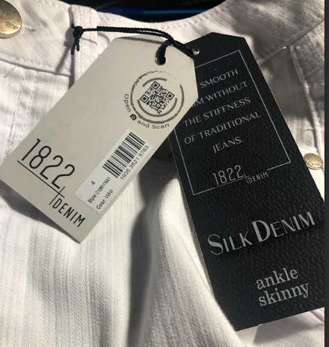 1822 Ankle Skinny Jeans weiß Seide Denim glatt Stretch Neu mit Etikett Gr. 4 - Bild 8 von 9