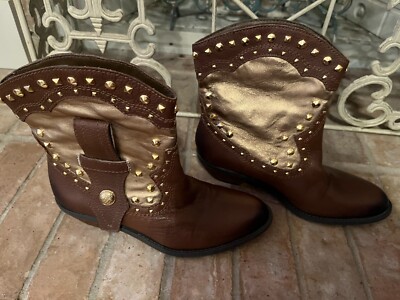 Vince Camuto Madalissa Studded Ankle Cowboy Boots Brown/Gold Latida Design