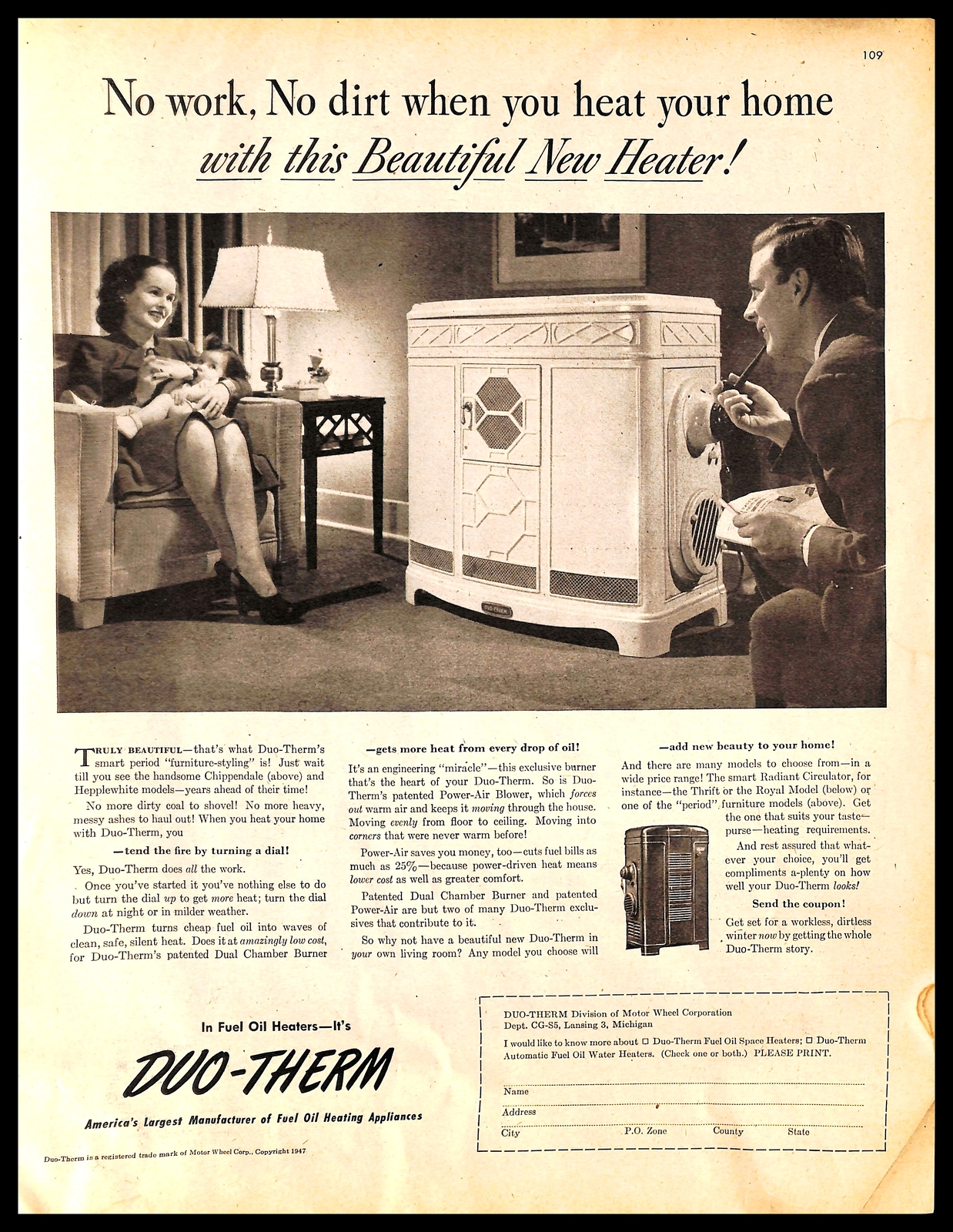 1947 Duo Therm Fuel Oil Heating Appliance Vintage PRINT AD Burner Heater  Family | eBay