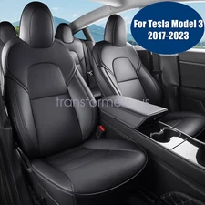 5-Seat Cover Perforated Leather Full Set Cushion Blk For 2017-2023 Tesla Model 3