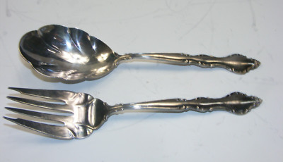 Vintage International Deep Silver Meat Fork Scalloped Spoon Serving Set 4-south