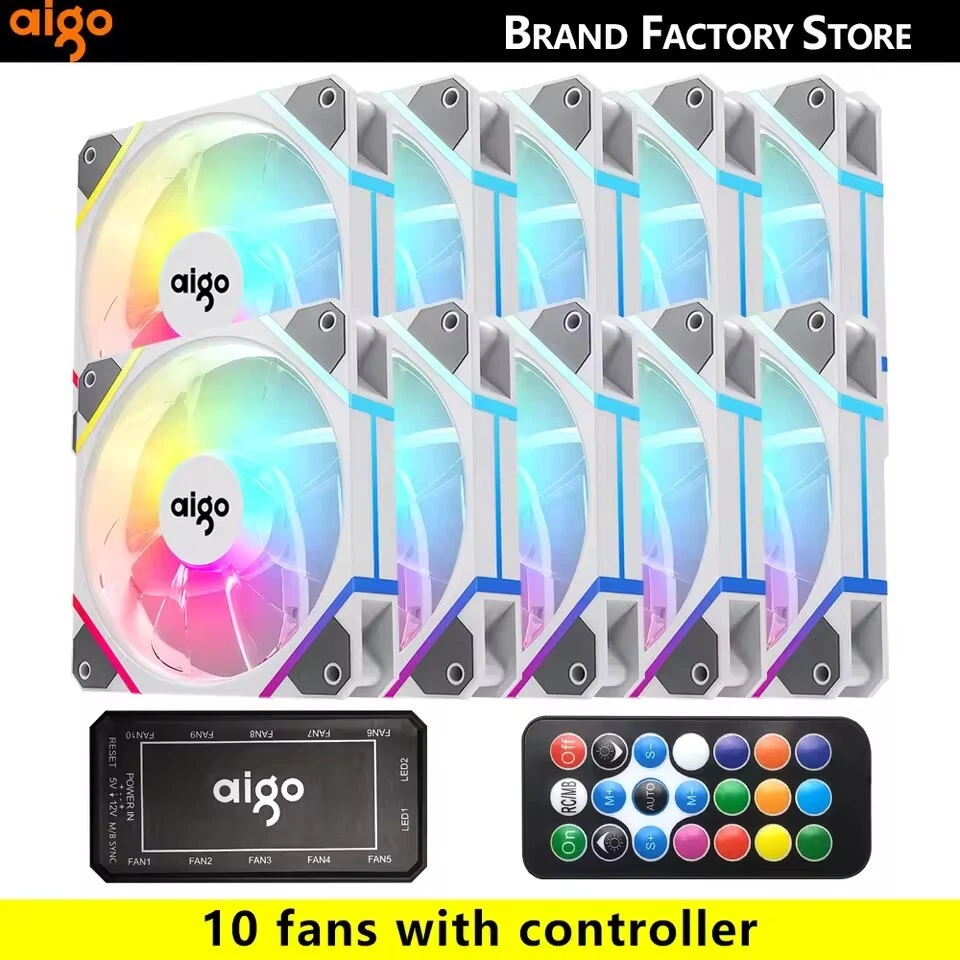 Aigo AM12 Rgb Fan Ventoinha PC Controladora 120mm Computer Case Fan Kit 6pin - Image 2 of 4