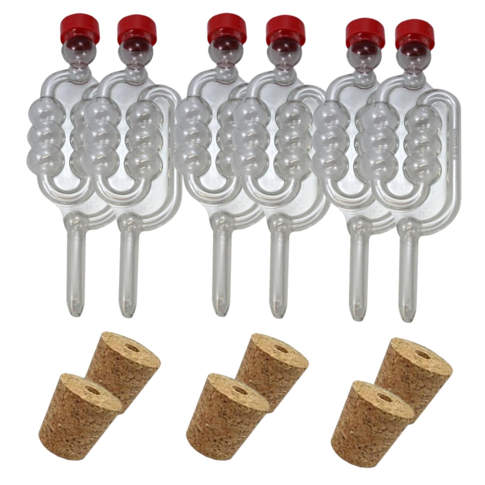 6 x Fermentation Bubbler Airlocks & Bored Cork Bungs Demijohn Wine Beer Cider
