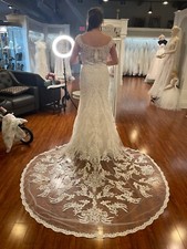 wedding dress size 14 new, no alterations with veil. Solid white. Lace.cathedral