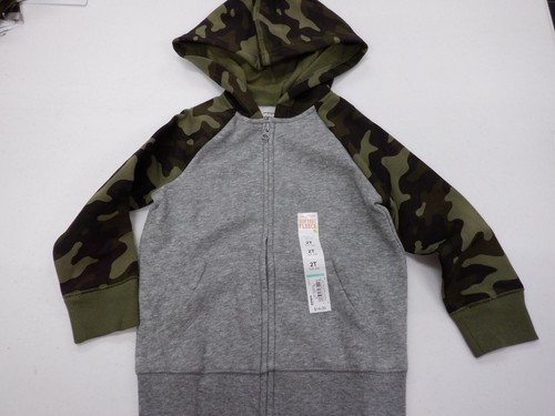 BOYS SIZE 2T JUMPING BEANS GRAY GREEN CAMO ZIP HOODED FLEECE JACKET NEW #21984