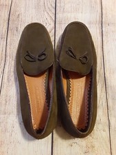 Lands End Olive Green Suede Loafers Slip On Flats Bow Size 6 B Rubber Nub Sole