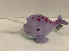 Vintage Hallmark Narwhal Purple/Blue w Pink Hearts Plush Stuffed Animal 10"