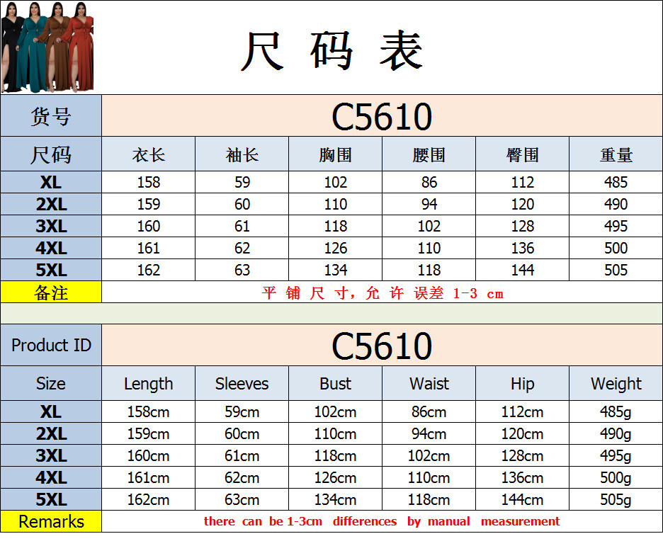 Image 11 - Plus Size Women V Neck Long Sleeve Knot High Slit Solid Bodycon Club Party Dress