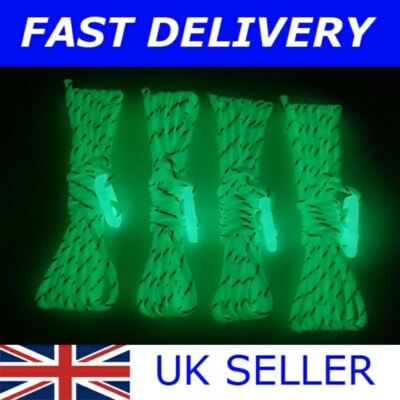  X4 GLOW IN THE DARK ABSPANNLEINE 2,4M ZELT CAMPING SEIL LESEN UND LEEDS FESTIVAL