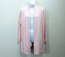 Joan Vaas Pink Long Sleeve Solid Lightweight Sheer Open Cardigan Size L