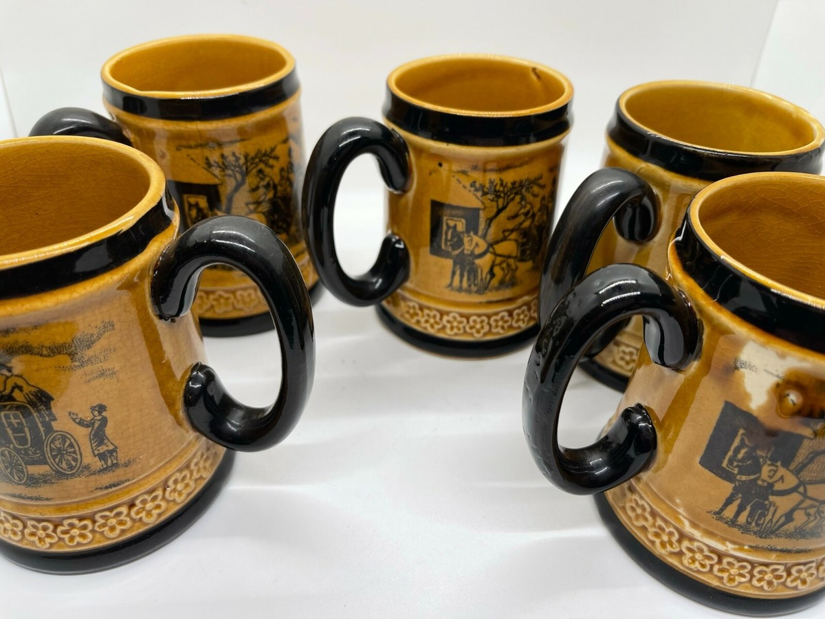 VTG Porcelain Mug Horse Carriage 1940s Occupied Japan set of 5