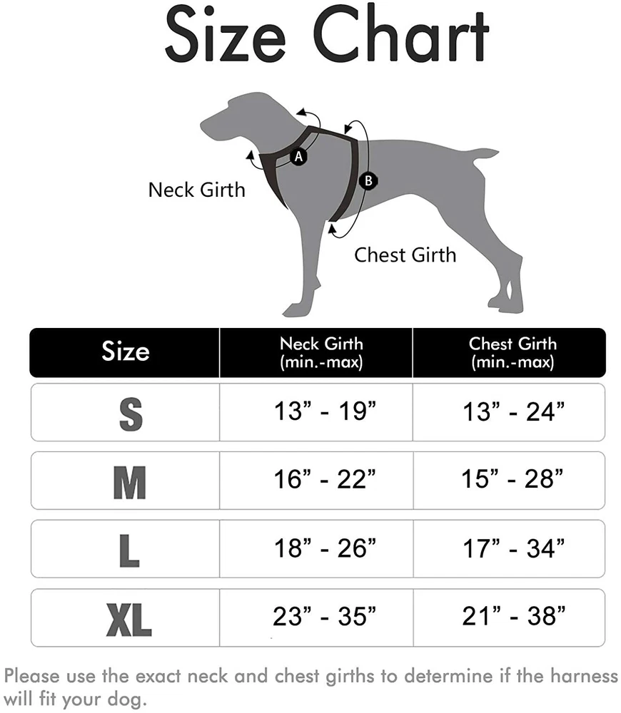 Dog Harness Vest Black Pet Adjustable No Pull Breathable Control Sizes L & XL